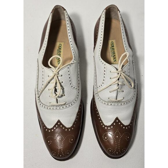 VTG Bragano Cole Haan Men's Spectator Oxford SZ 10 D Wingtip Tan White Brogue - Picture 3 of 11